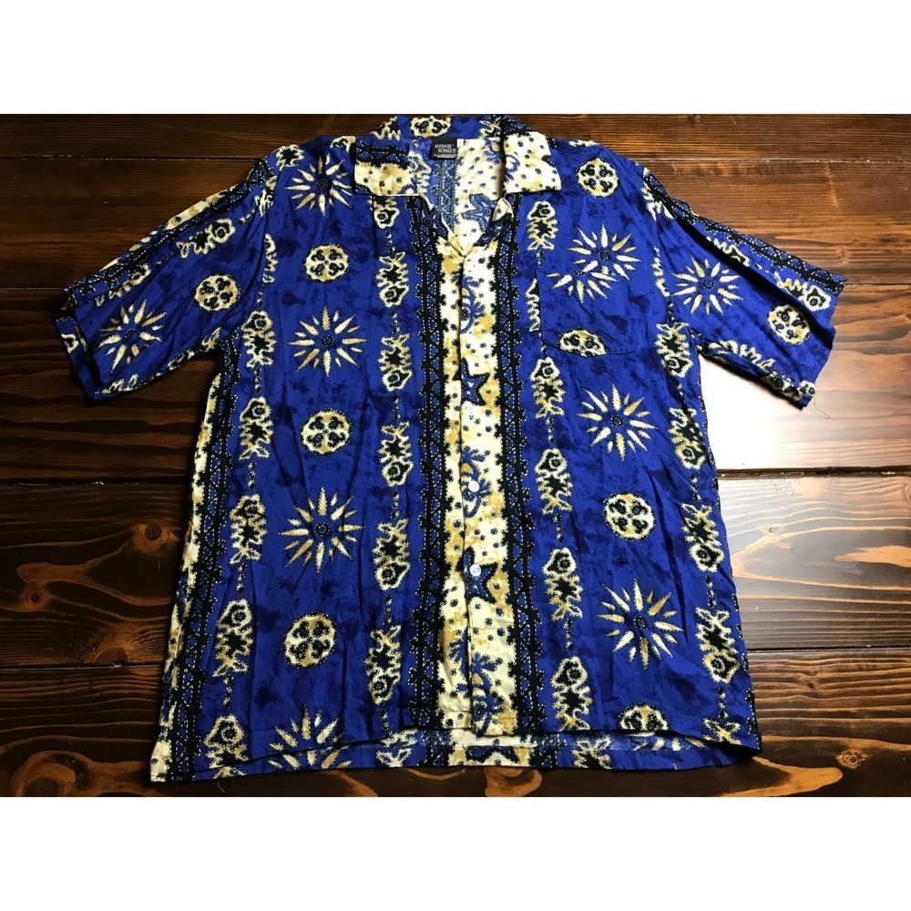 KOKO Knot Shirt, Men's Size Large, Blue Black Tan Vintage, Hawaiian, Button Up